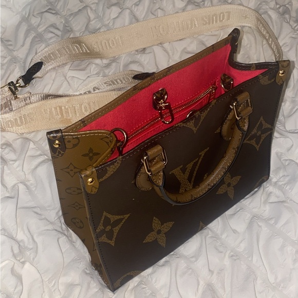 Louis Vuitton Brown and Red Monogram Tote - Picture 1 of 5